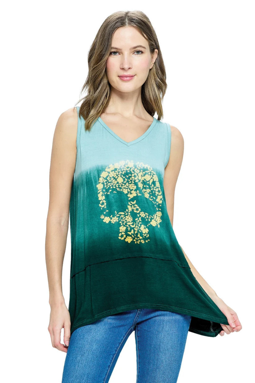 23141 | Yak & Yeti Tank Top Skull Print Ombre | Green | Sizes S-XL